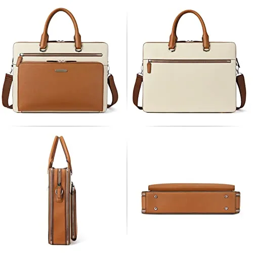 BOSTANTEN Leather Briefcase in C-Brown & Beige - High-Quality, Multifunctional with Secure Laptop Compartment