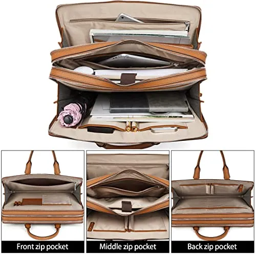 BOSTANTEN Leather Briefcase in C-Brown & Beige - High-Quality, Multifunctional with Secure Laptop Compartment