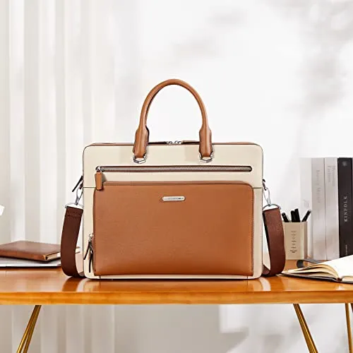 BOSTANTEN Leather Briefcase in C-Brown & Beige - High-Quality, Multifunctional with Secure Laptop Compartment