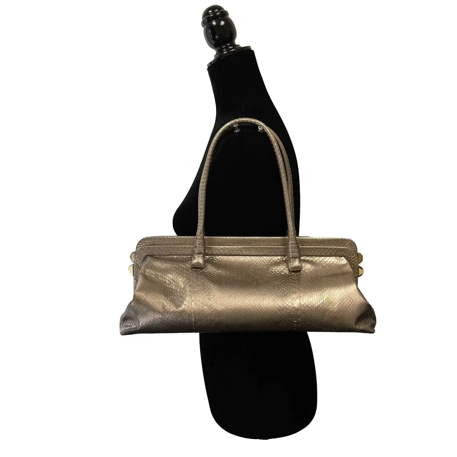 Bottega Veneta - Silver Iridescent Python Skin Top Handle Shoulder Bag