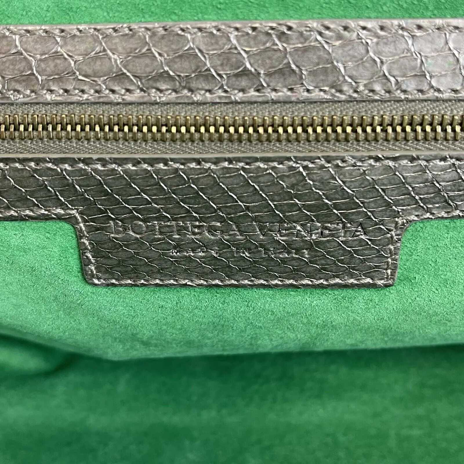 Bottega Veneta - Silver Iridescent Python Skin Top Handle Shoulder Bag