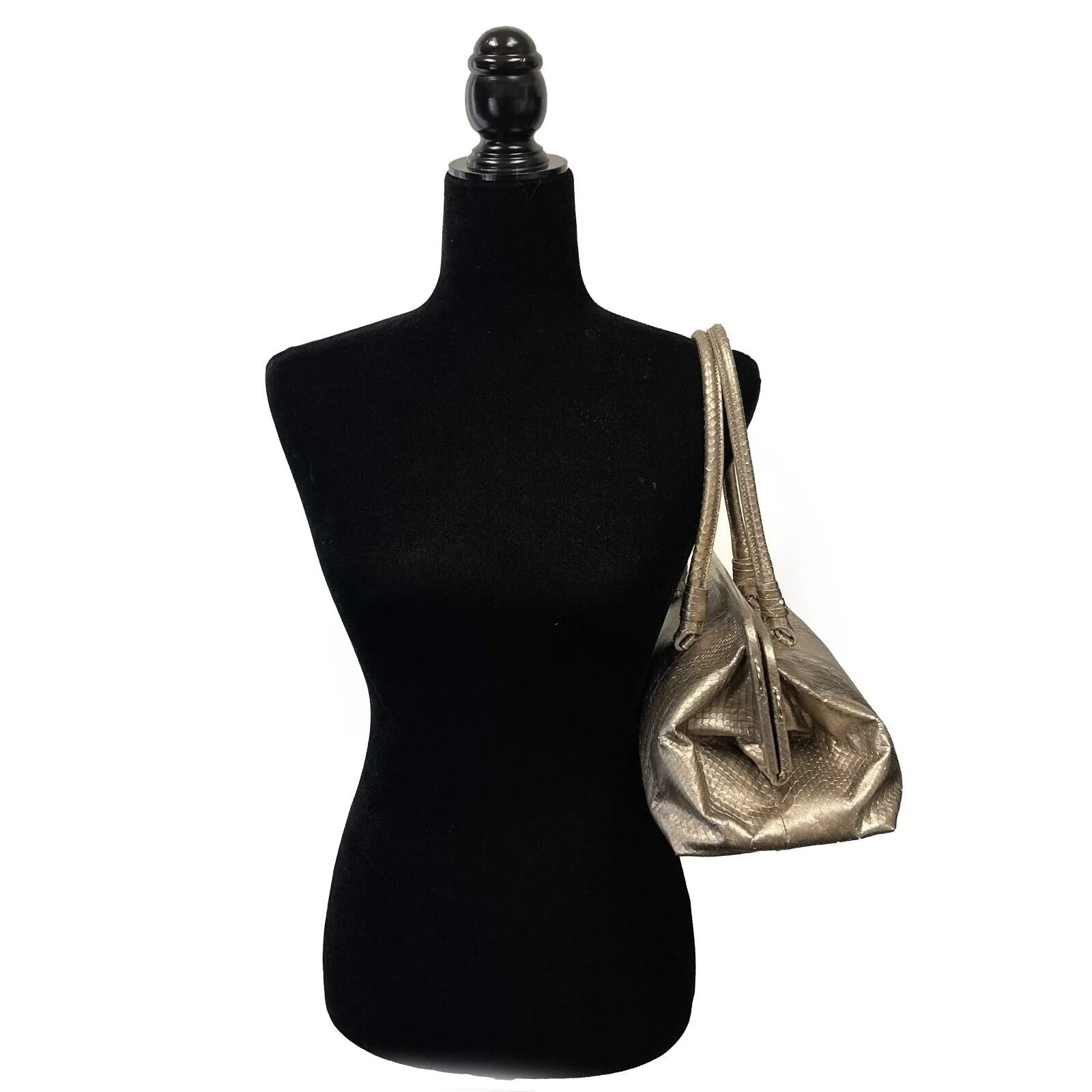 Bottega Veneta - Silver Iridescent Python Skin Top Handle Shoulder Bag