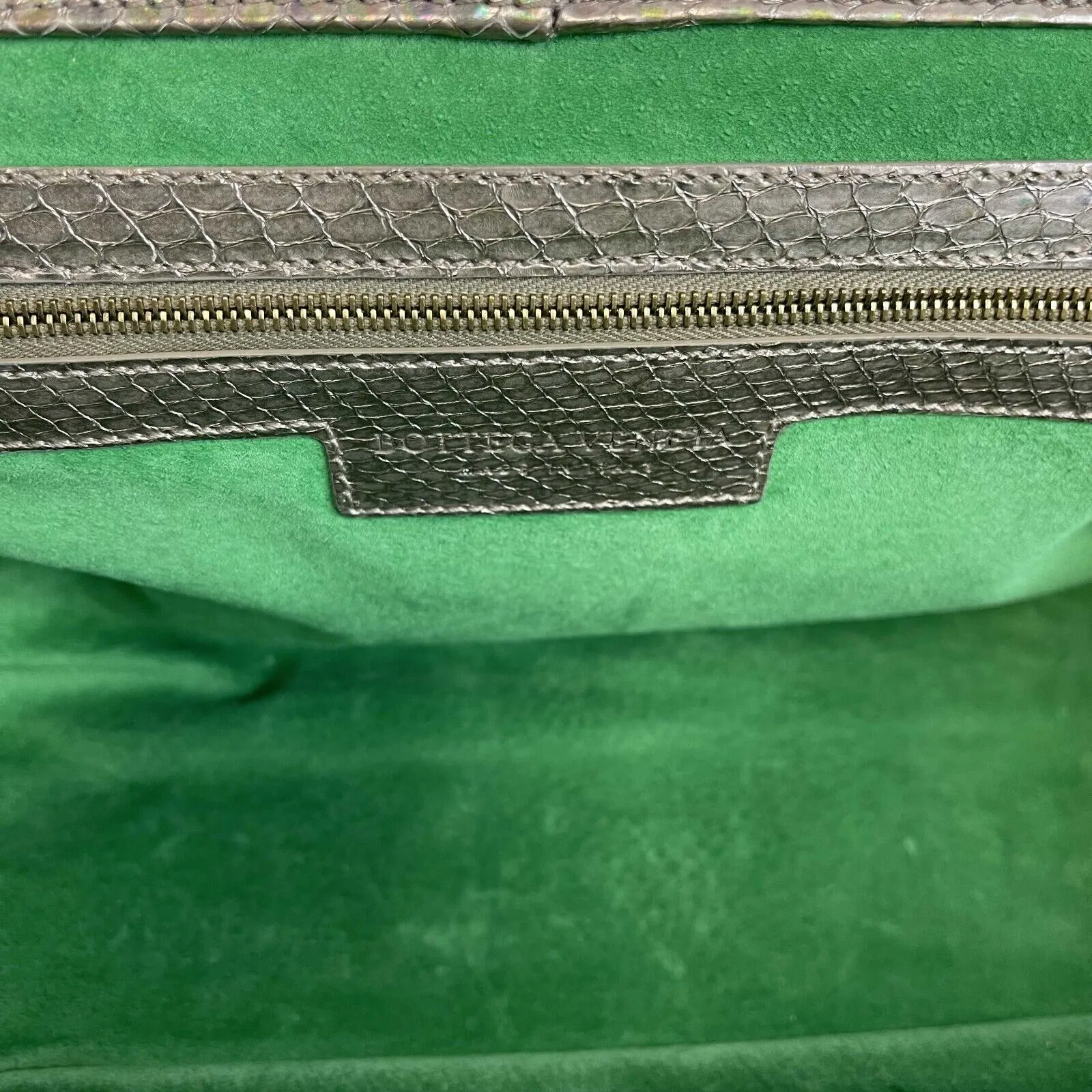 Bottega Veneta - Silver Iridescent Python Skin Top Handle Shoulder Bag