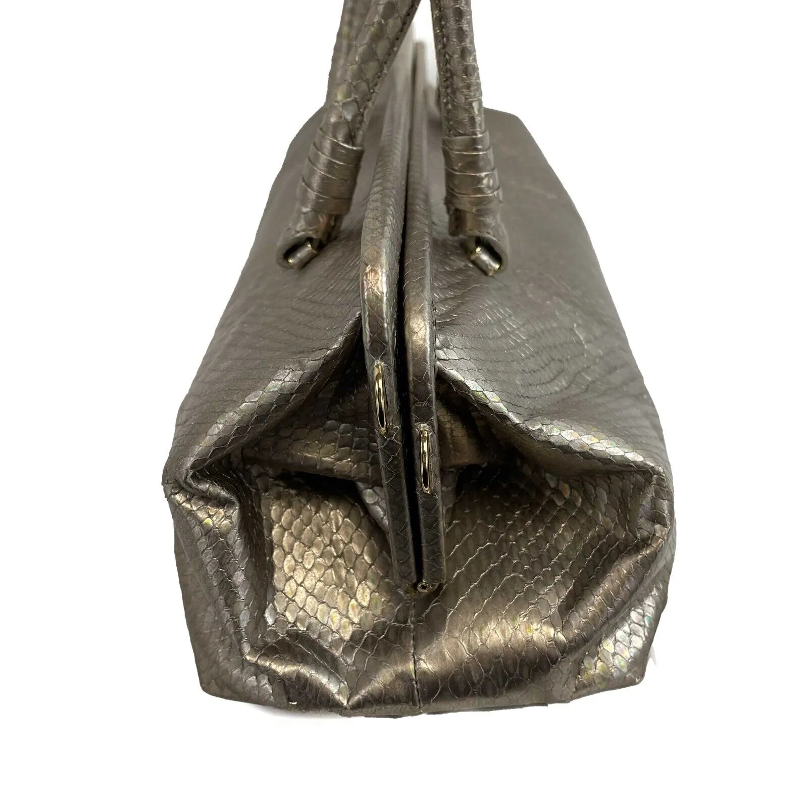 Bottega Veneta - Silver Iridescent Python Skin Top Handle Shoulder Bag