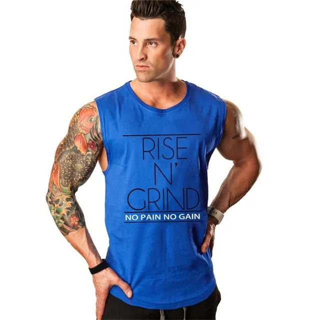 Brand Men's Muslce Vest Tank Tops Bodybuilding Fitness Men Cotton Singlets Plus size O-Neck Tank Man Sporting Sleeveless Shirt