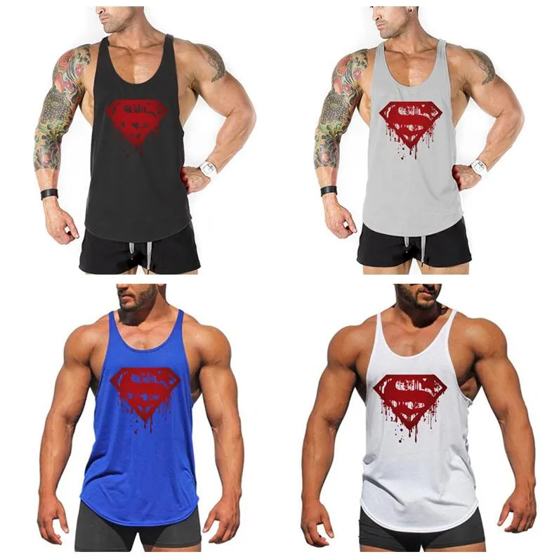 Brand Men's Muslce Vest Tank Tops Bodybuilding Fitness Men Cotton Singlets Plus size O-Neck Tank Man Sporting Sleeveless Shirt