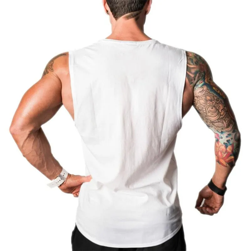 Brand Men's Muslce Vest Tank Tops Bodybuilding Fitness Men Cotton Singlets Plus size O-Neck Tank Man Sporting Sleeveless Shirt