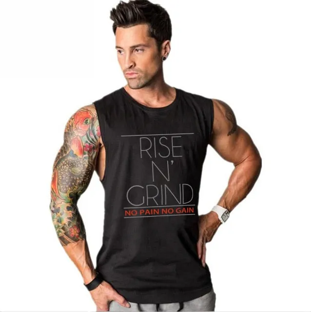 Brand Men's Muslce Vest Tank Tops Bodybuilding Fitness Men Cotton Singlets Plus size O-Neck Tank Man Sporting Sleeveless Shirt
