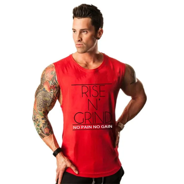 Brand Men's Muslce Vest Tank Tops Bodybuilding Fitness Men Cotton Singlets Plus size O-Neck Tank Man Sporting Sleeveless Shirt