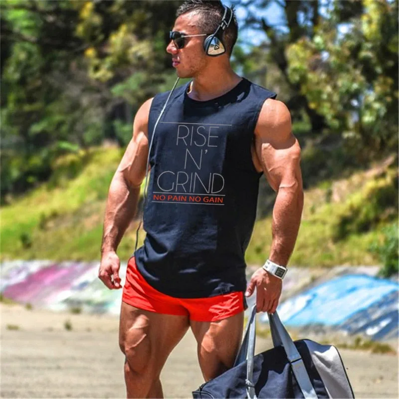 Brand Men's Muslce Vest Tank Tops Bodybuilding Fitness Men Cotton Singlets Plus size O-Neck Tank Man Sporting Sleeveless Shirt
