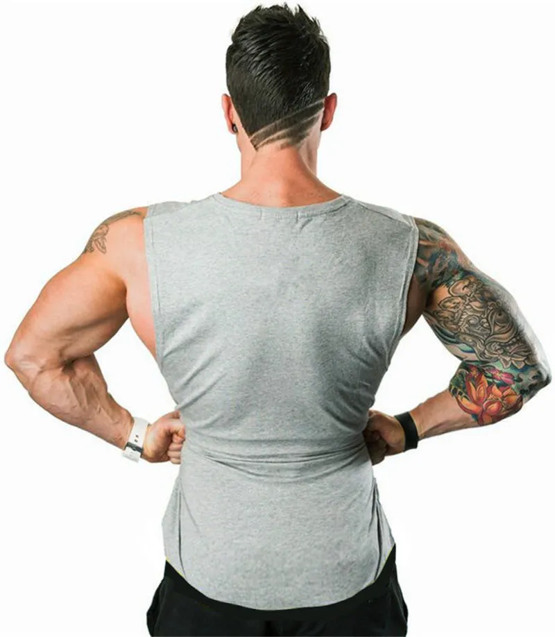 Brand Men's Muslce Vest Tank Tops Bodybuilding Fitness Men Cotton Singlets Plus size O-Neck Tank Man Sporting Sleeveless Shirt