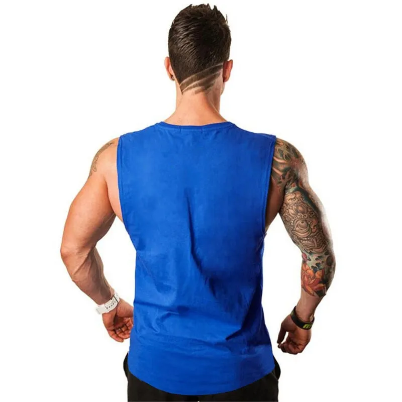 Brand Men's Muslce Vest Tank Tops Bodybuilding Fitness Men Cotton Singlets Plus size O-Neck Tank Man Sporting Sleeveless Shirt