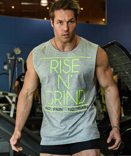 Brand Men's Muslce Vest Tank Tops Bodybuilding Fitness Men Cotton Singlets Plus size O-Neck Tank Man Sporting Sleeveless Shirt
