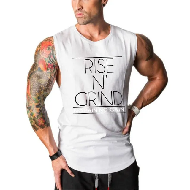 Brand Men's Muslce Vest Tank Tops Bodybuilding Fitness Men Cotton Singlets Plus size O-Neck Tank Man Sporting Sleeveless Shirt