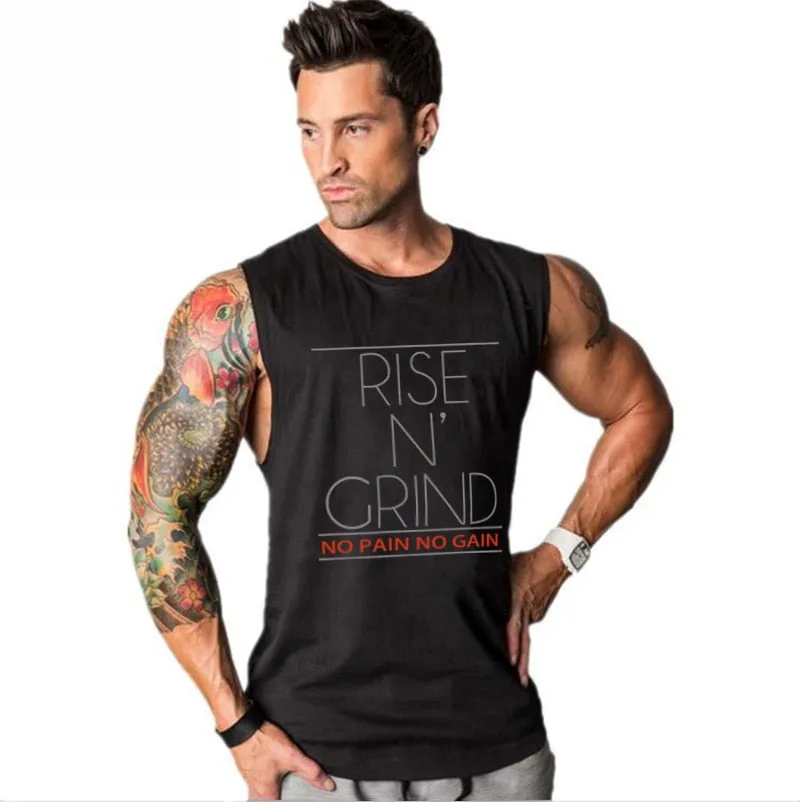 Brand Men's Muslce Vest Tank Tops Bodybuilding Fitness Men Cotton Singlets Plus size O-Neck Tank Man Sporting Sleeveless Shirt