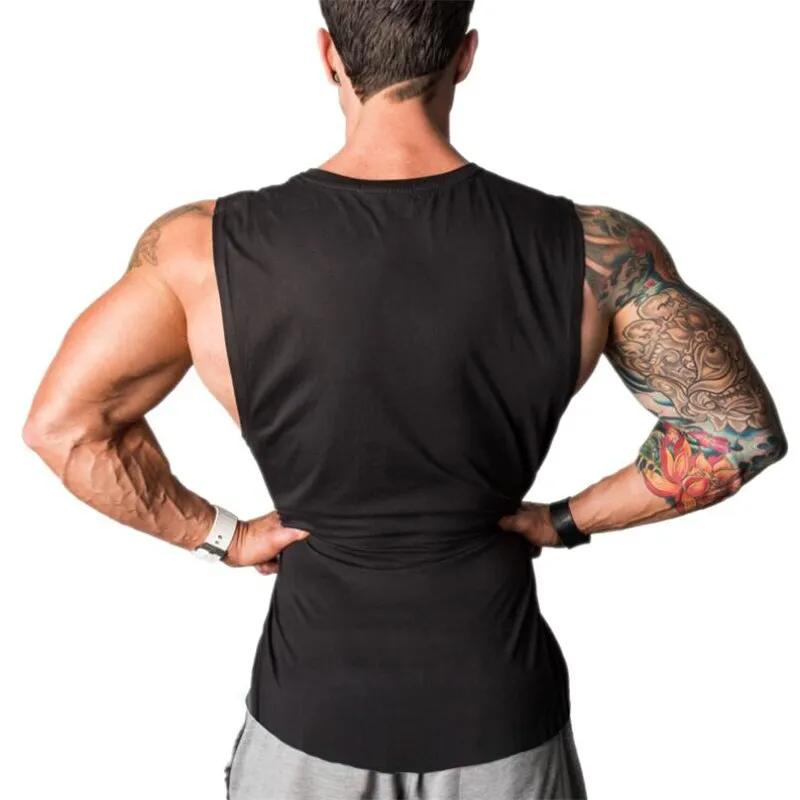 Brand Men's Muslce Vest Tank Tops Bodybuilding Fitness Men Cotton Singlets Plus size O-Neck Tank Man Sporting Sleeveless Shirt