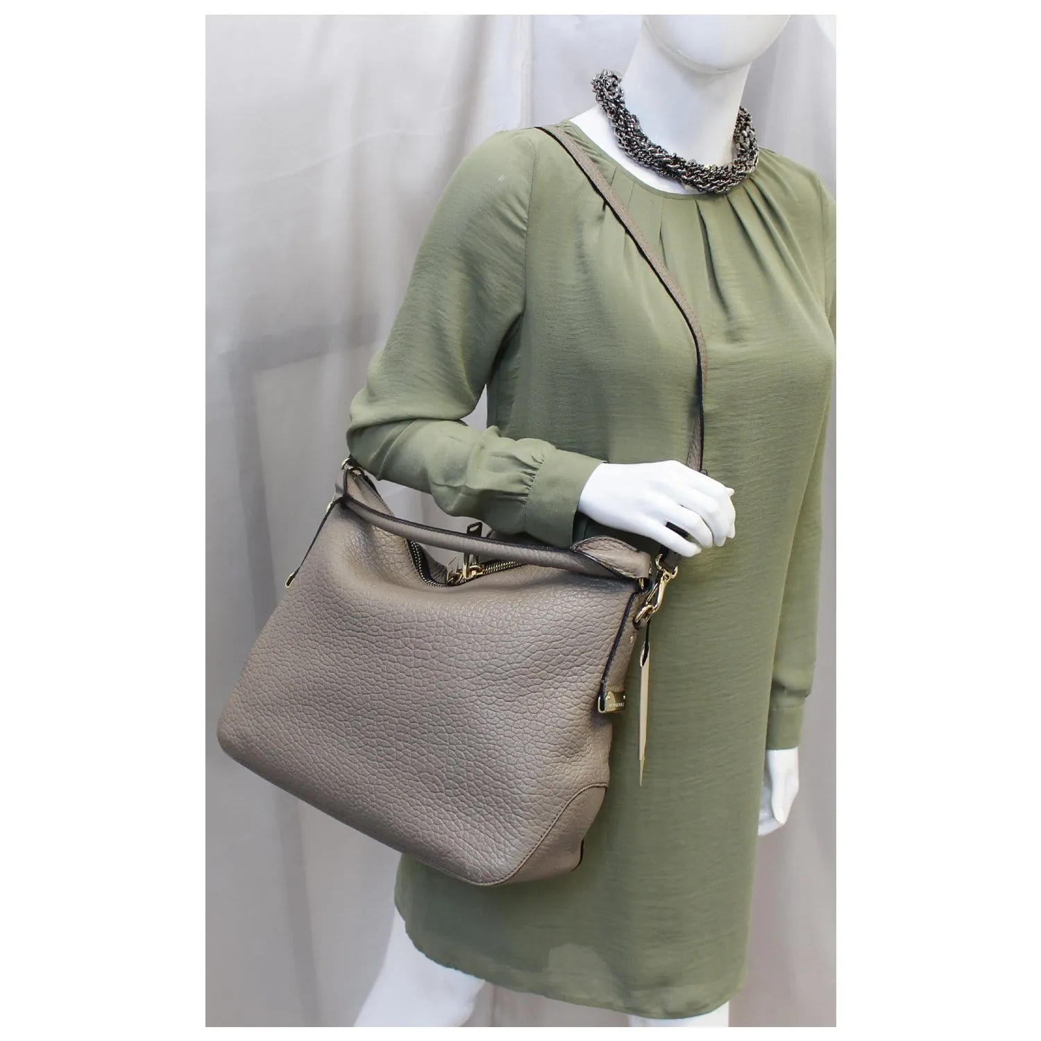 BURBERRY Ledbury Grain Leather Hobo Shoulder Bag