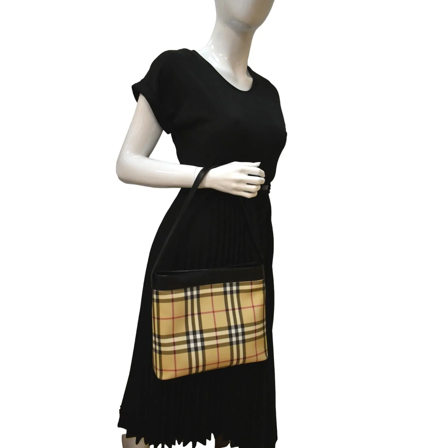 BURBERRY Nova Check Canvas Shoulder Bag Black