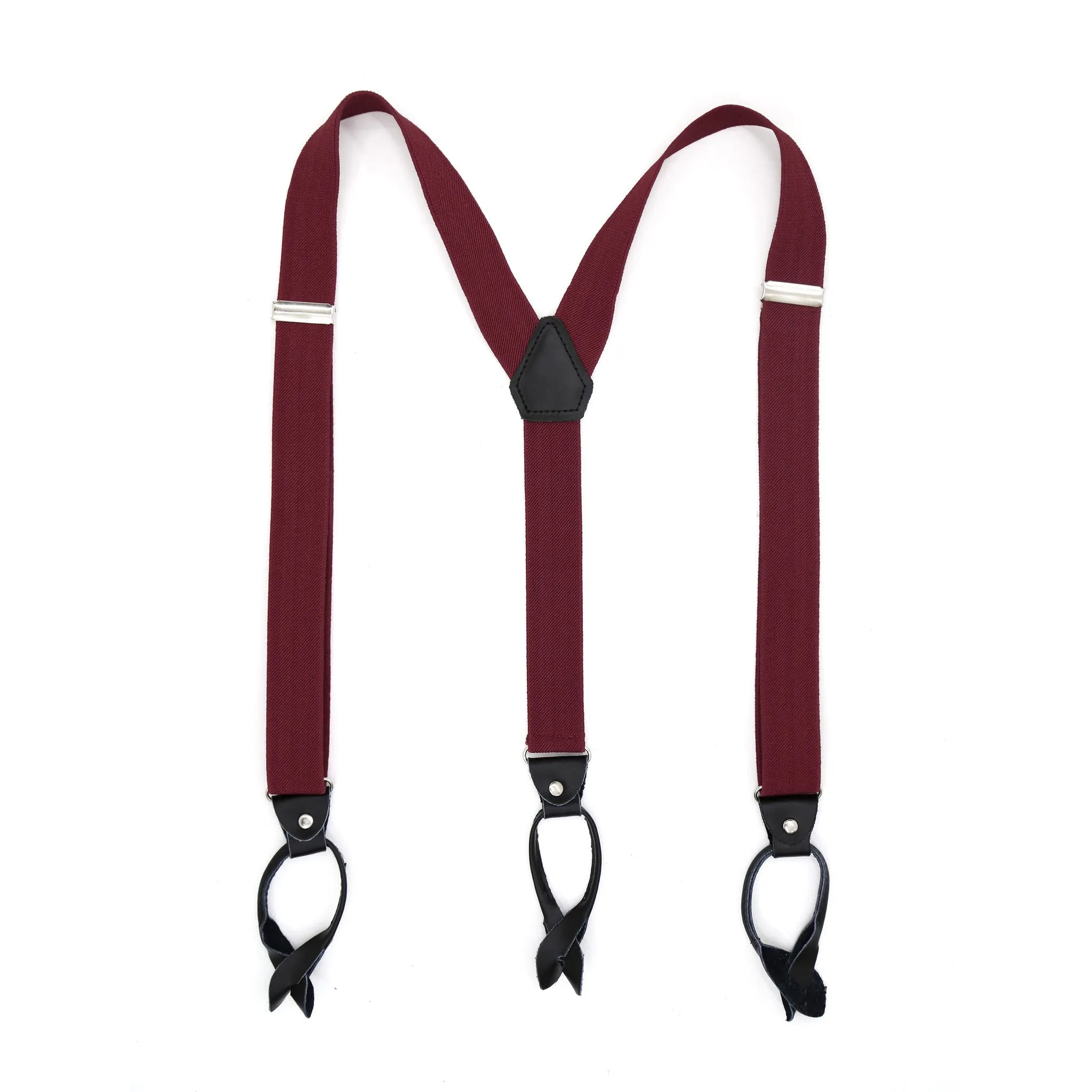 Burgundy Button-End Unisex Suspenders