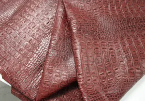 Burgundy Crocodile Embossed Leather: Genuine Leather 2.5-3 oz. - Perfect for Handbags and Leather Crafts!