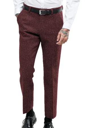 Burgundy Vintage Men's Formal Straight Suit Pants
