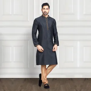 Carbon Black and Copper Churidar Kurta Set
