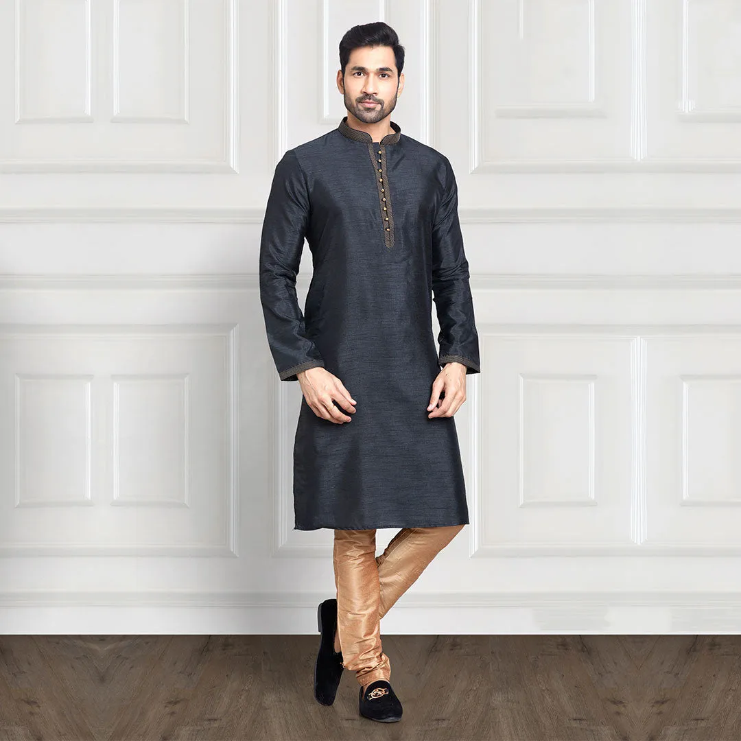 Carbon Black and Copper Churidar Kurta Set