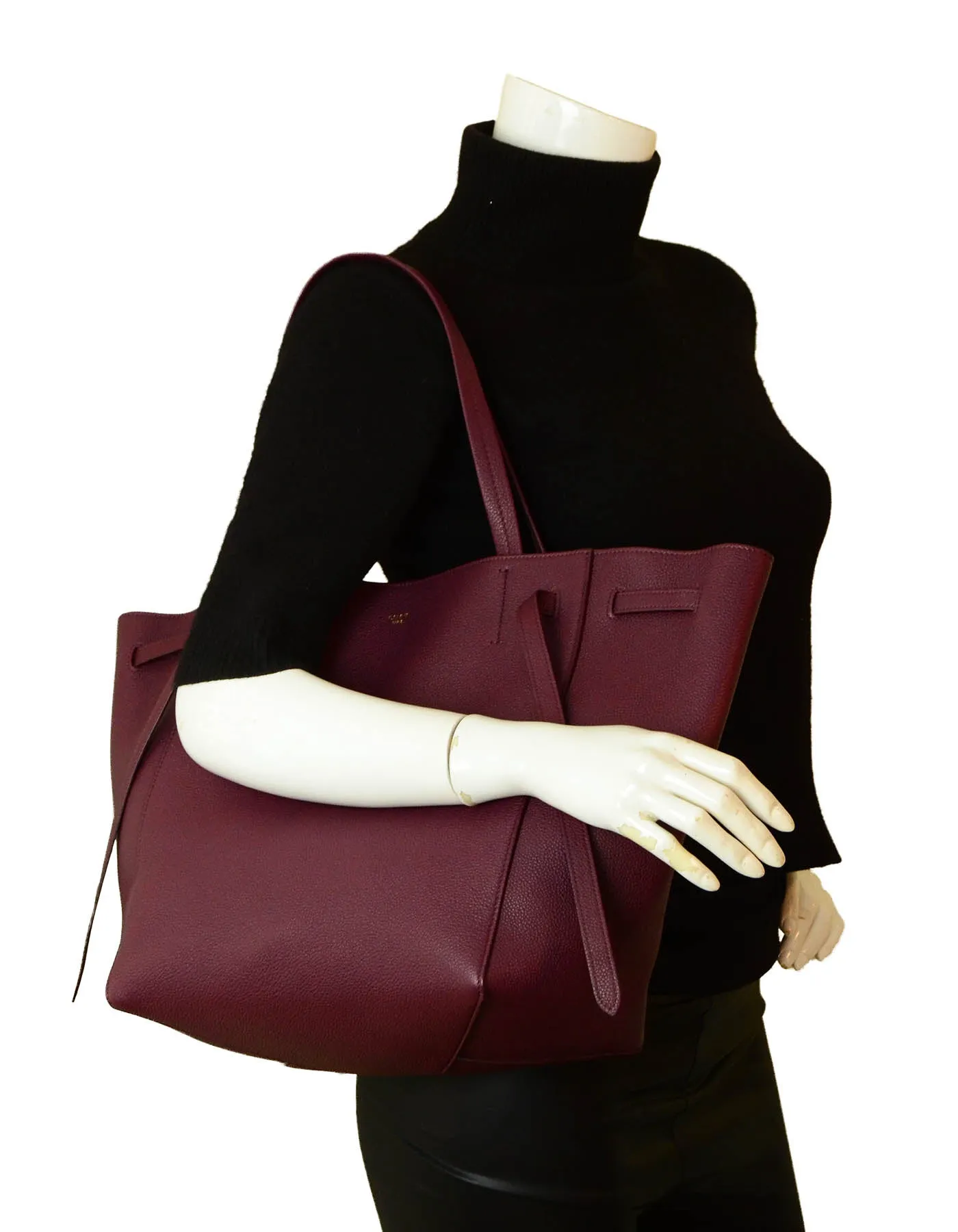 Celine Acai Calfskin Leather Small Belt Cabas Phantom Tote Bag