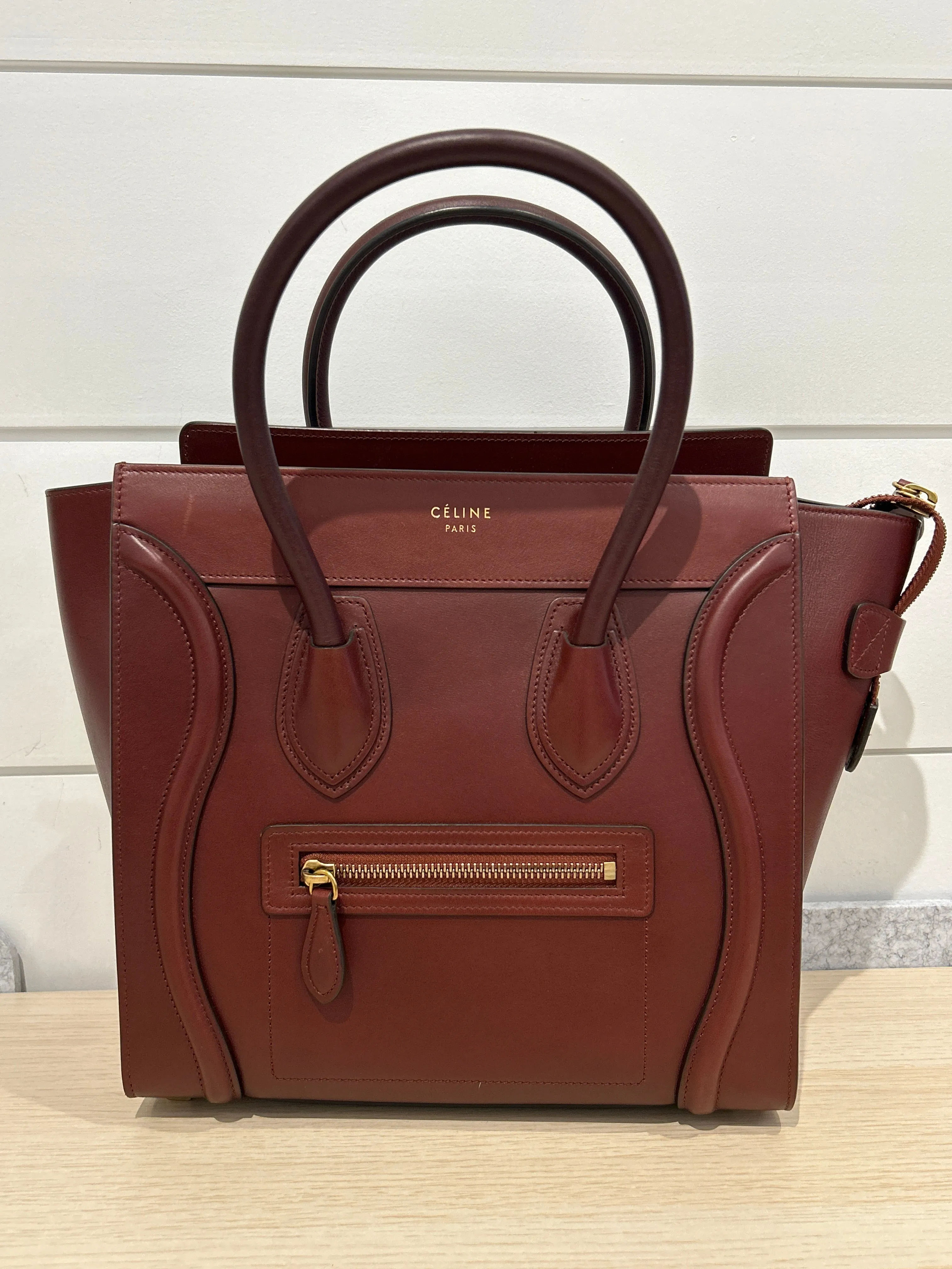 Celine Bag, Burgundy Smooth Calfskin Micro Luggage Tote