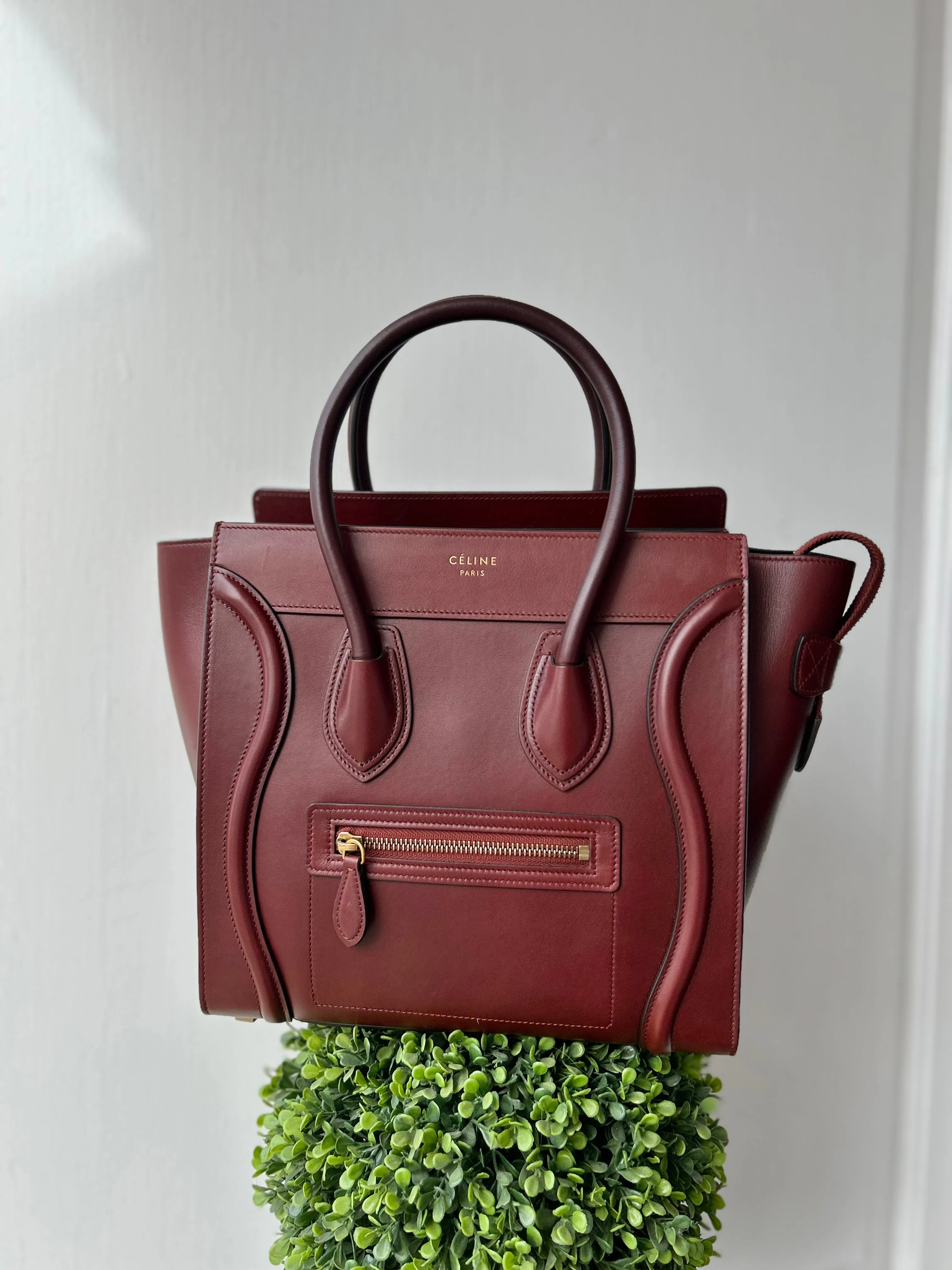 Celine Bag, Burgundy Smooth Calfskin Micro Luggage Tote