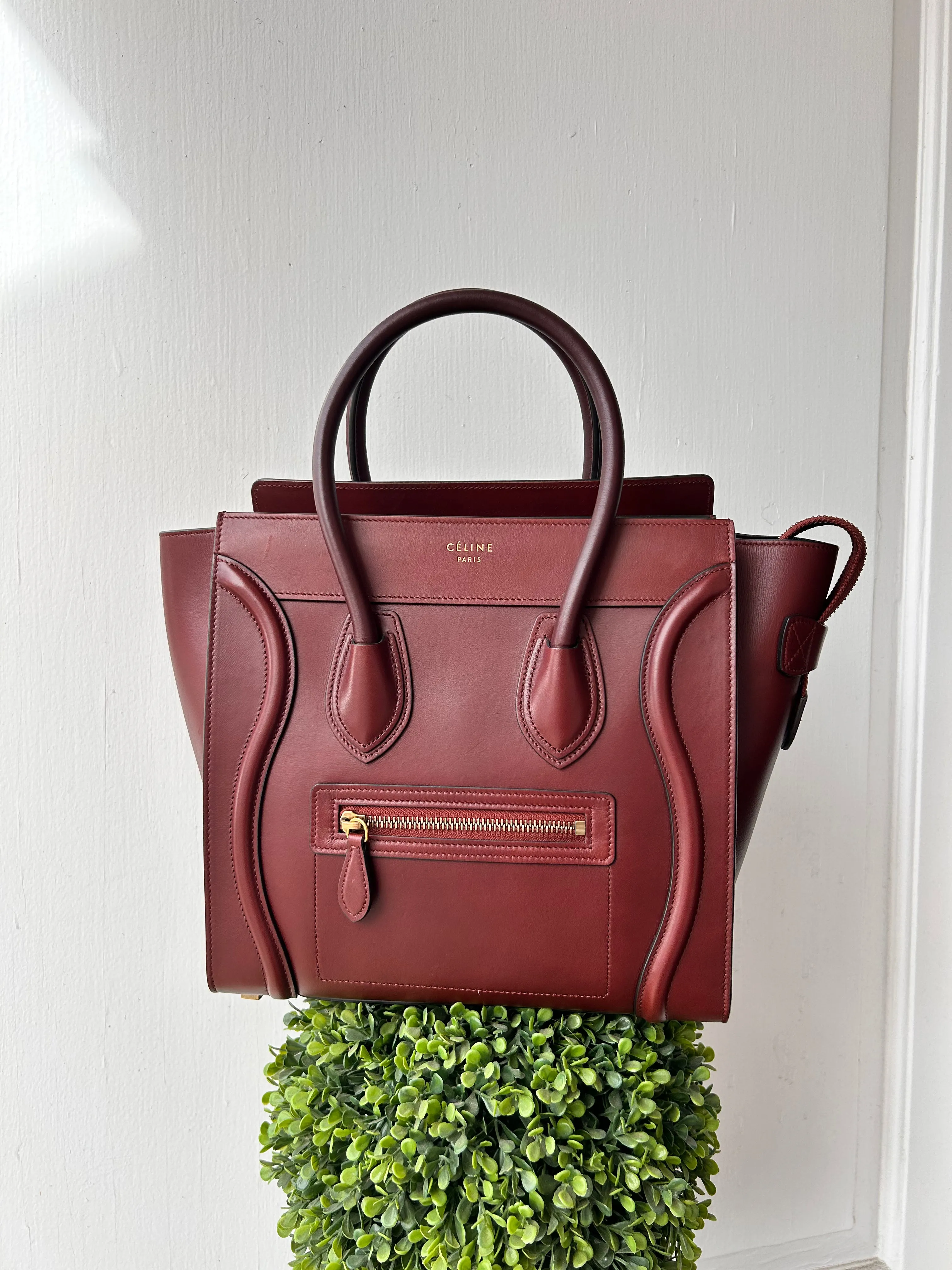 Celine Bag, Burgundy Smooth Calfskin Micro Luggage Tote
