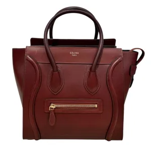 Celine Bag, Burgundy Smooth Calfskin Micro Luggage Tote