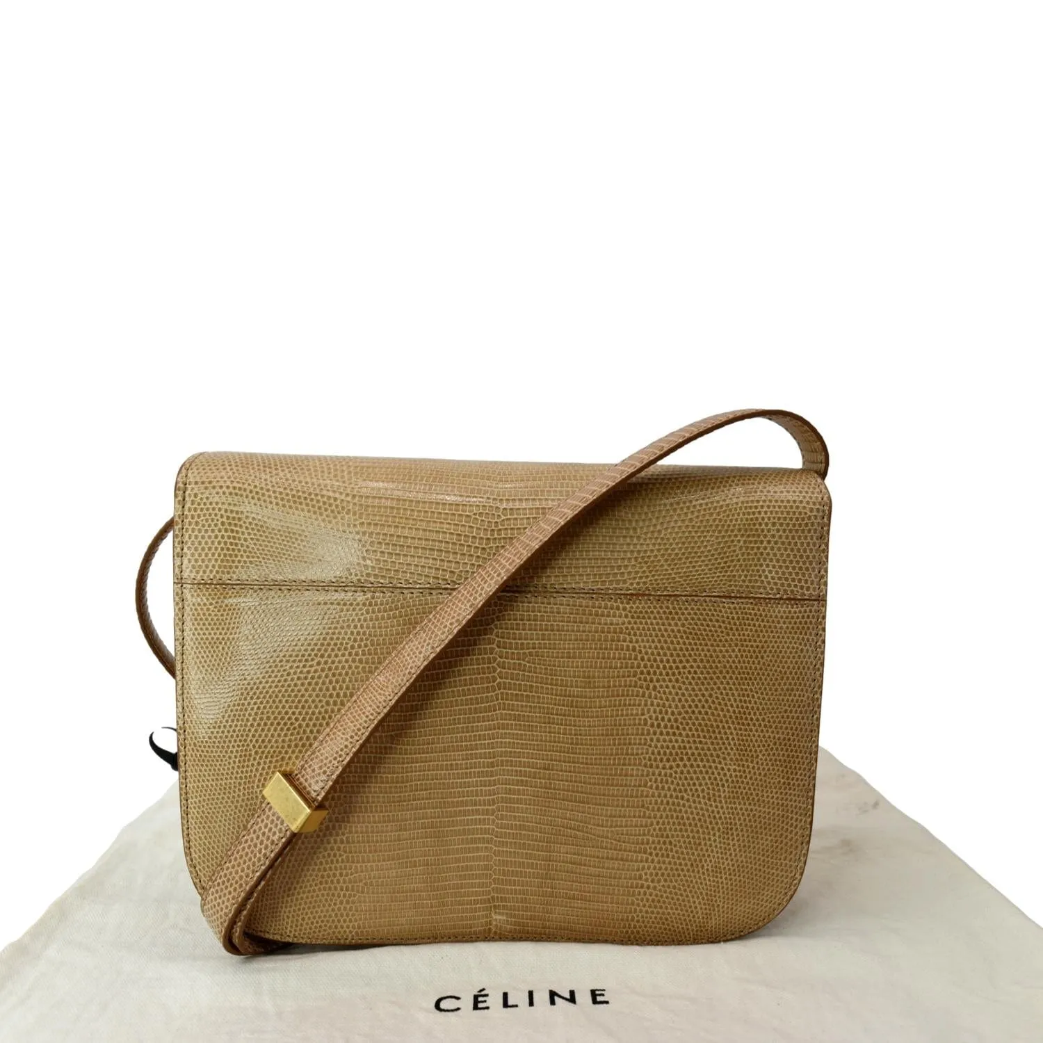 CELINE Classic Box Medium Lizard Leather Shoulder Bag Beige