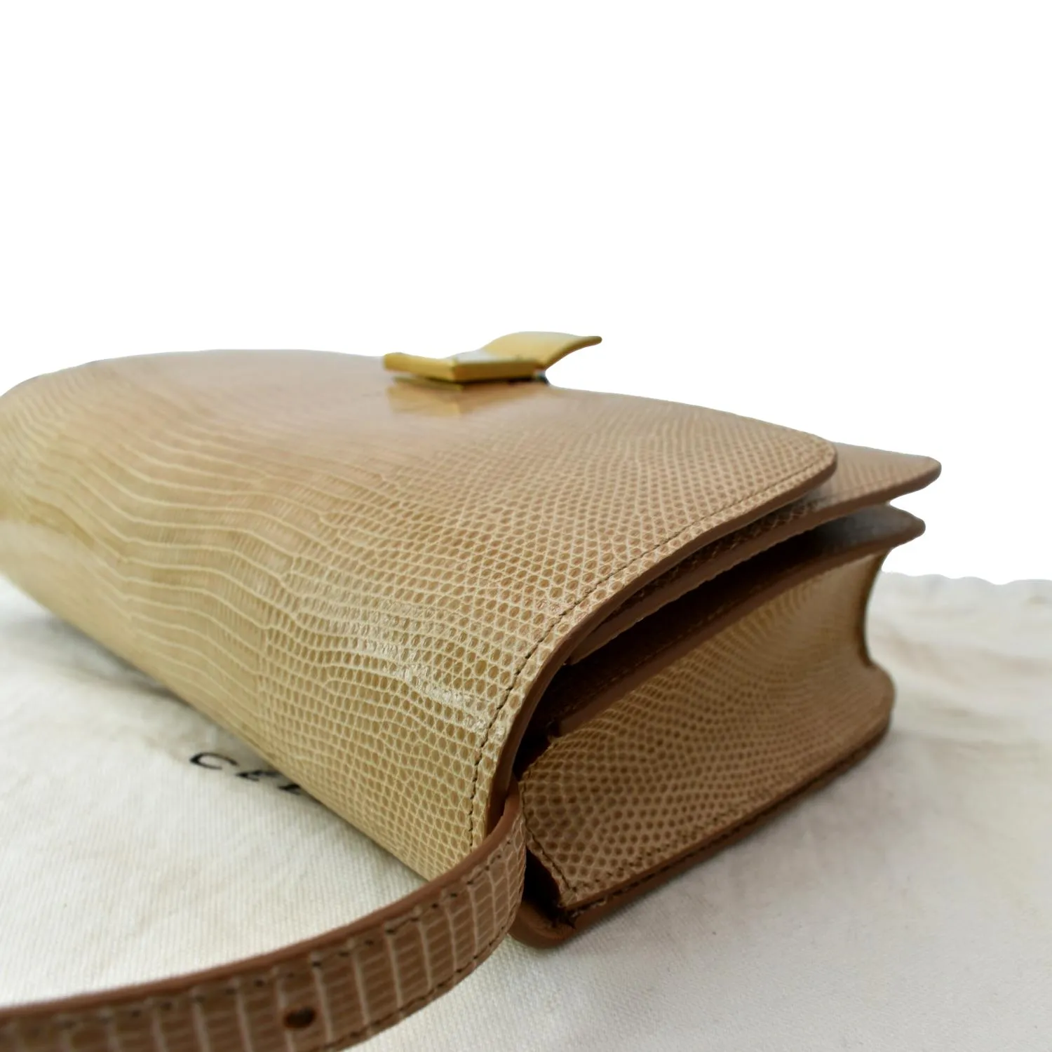 CELINE Classic Box Medium Lizard Leather Shoulder Bag Beige