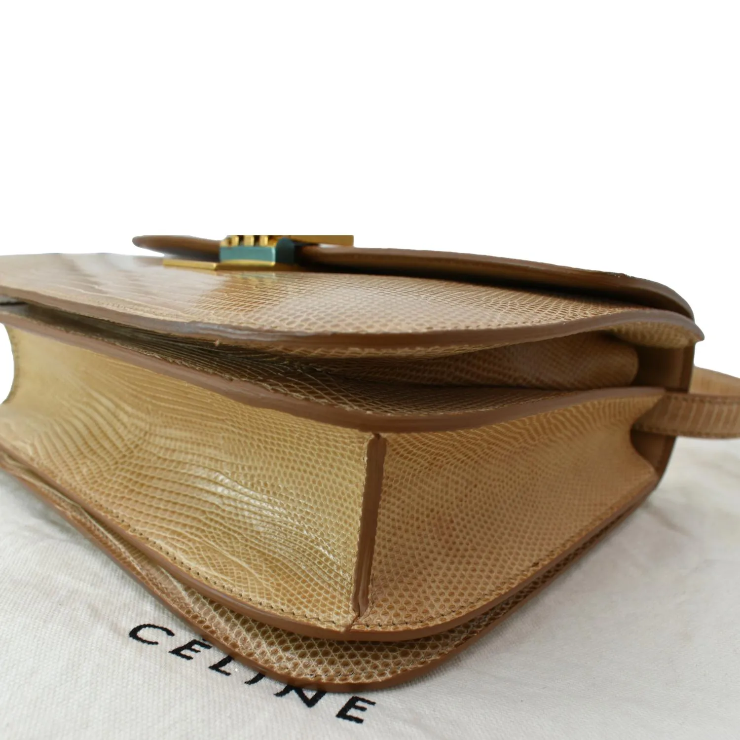 CELINE Classic Box Medium Lizard Leather Shoulder Bag Beige