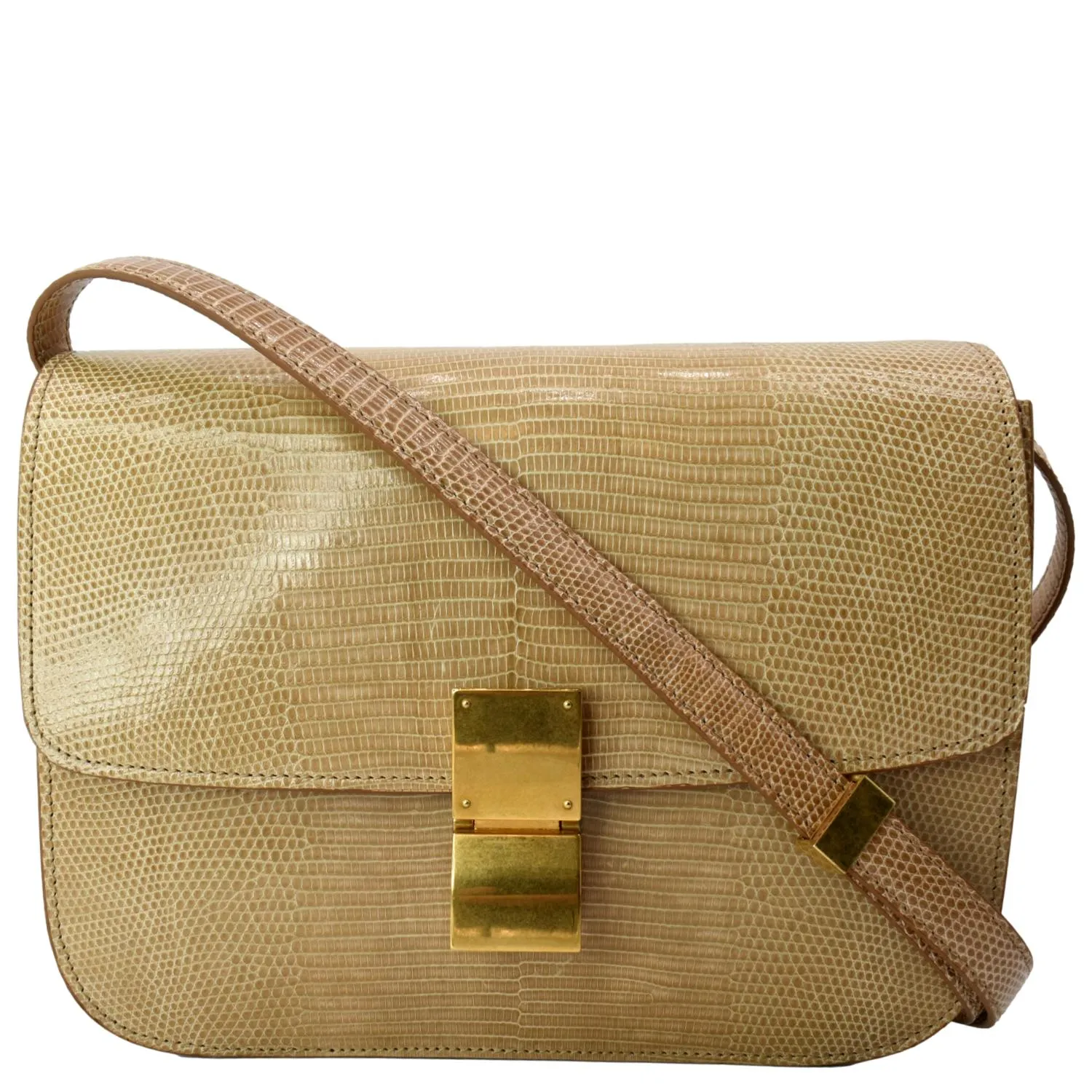 CELINE Classic Box Medium Lizard Leather Shoulder Bag Beige