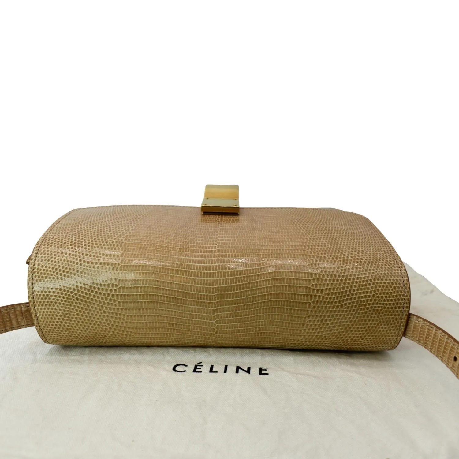 CELINE Classic Box Medium Lizard Leather Shoulder Bag Beige