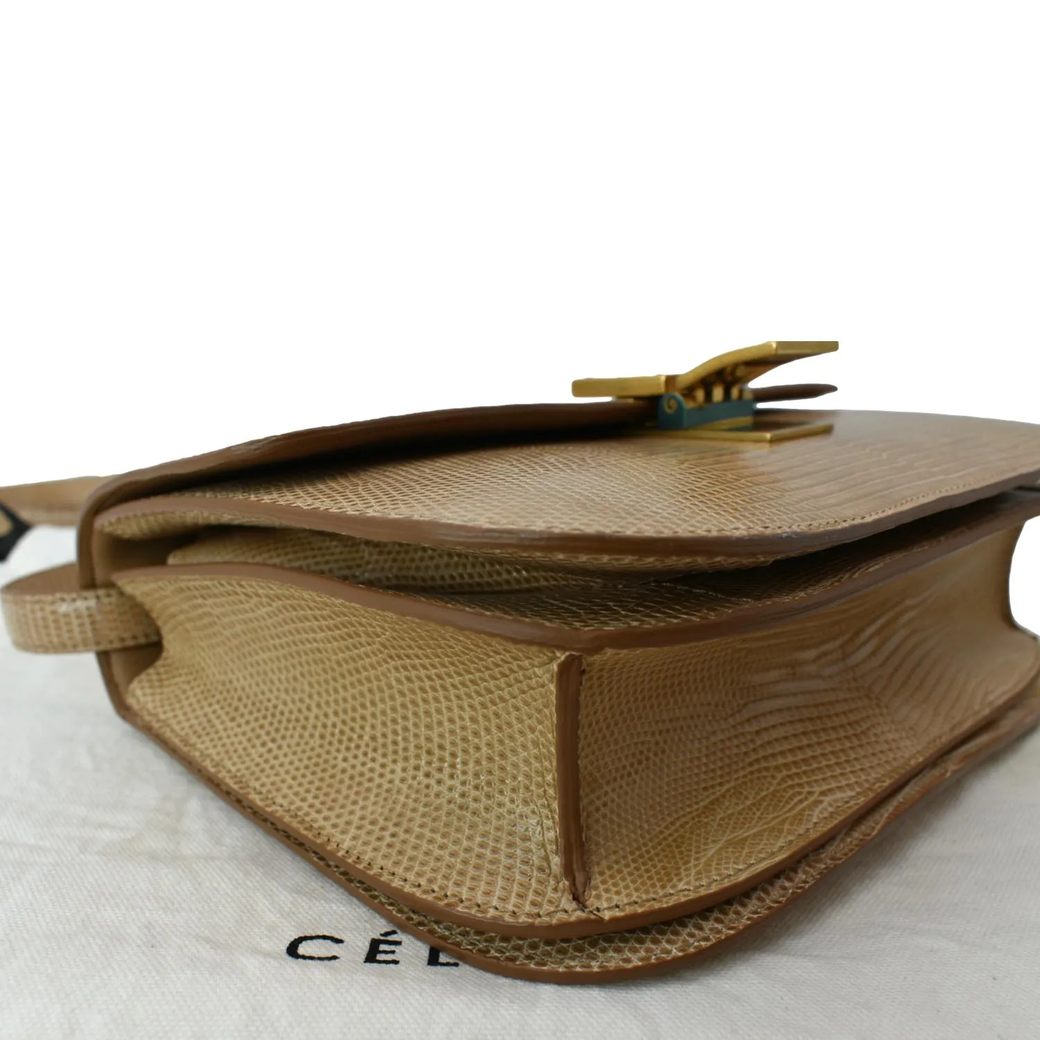CELINE Classic Box Medium Lizard Leather Shoulder Bag Beige