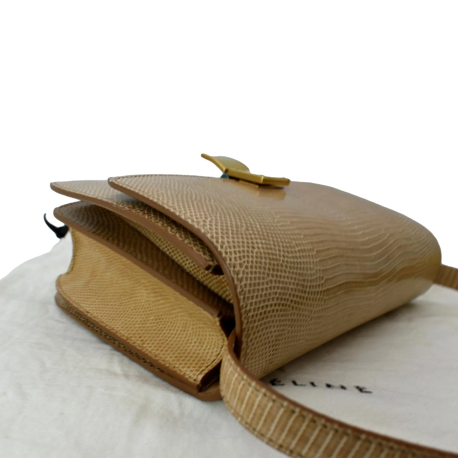 CELINE Classic Box Medium Lizard Leather Shoulder Bag Beige