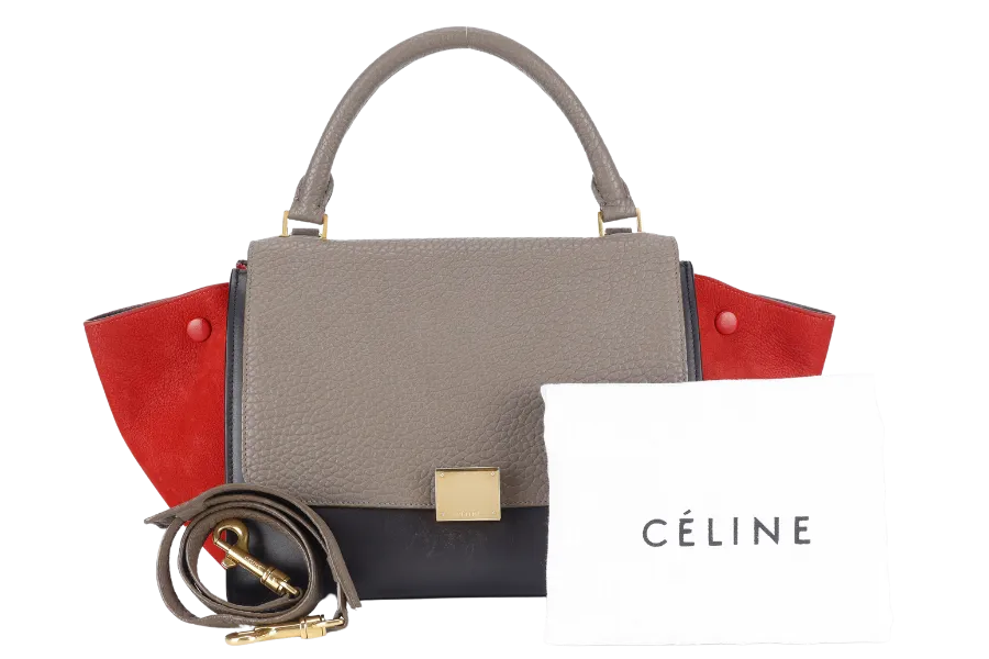 CELINE TRAPEZE TRICOLOR BULLHIDE LEATHER GOLD HARDWARE WITH STRAPS AND DUST COVER