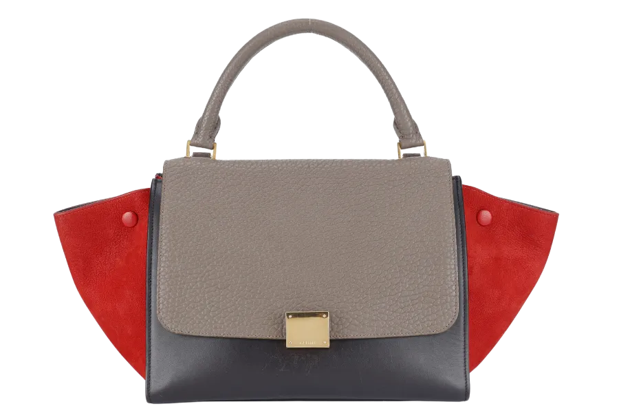 CELINE TRAPEZE TRICOLOR BULLHIDE LEATHER GOLD HARDWARE WITH STRAPS AND DUST COVER