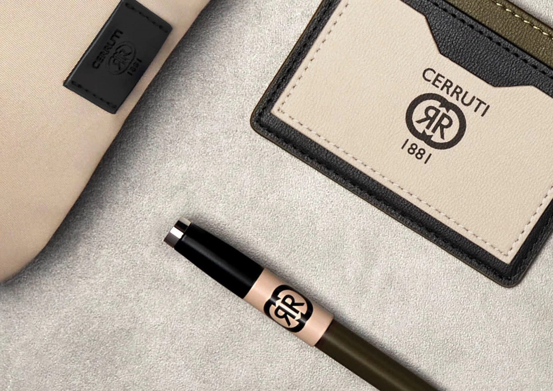 Cerruti 1881 NPBC327X-Set Brick Beige Khaki Black (ballpoint pen & card holder)