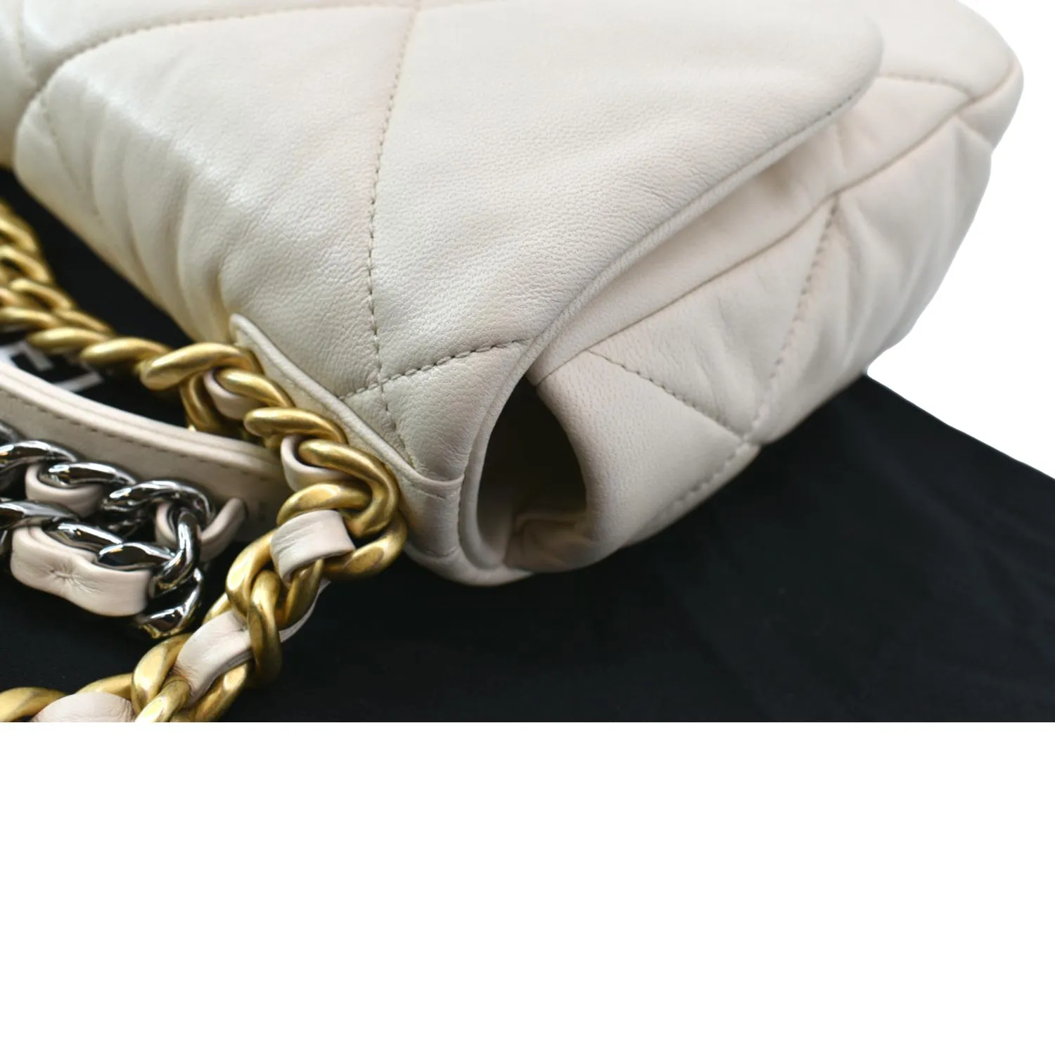 CHANEL 19 Medium Flap Quilted Lambskin Leather Shoulder Bag White - Hot Deals