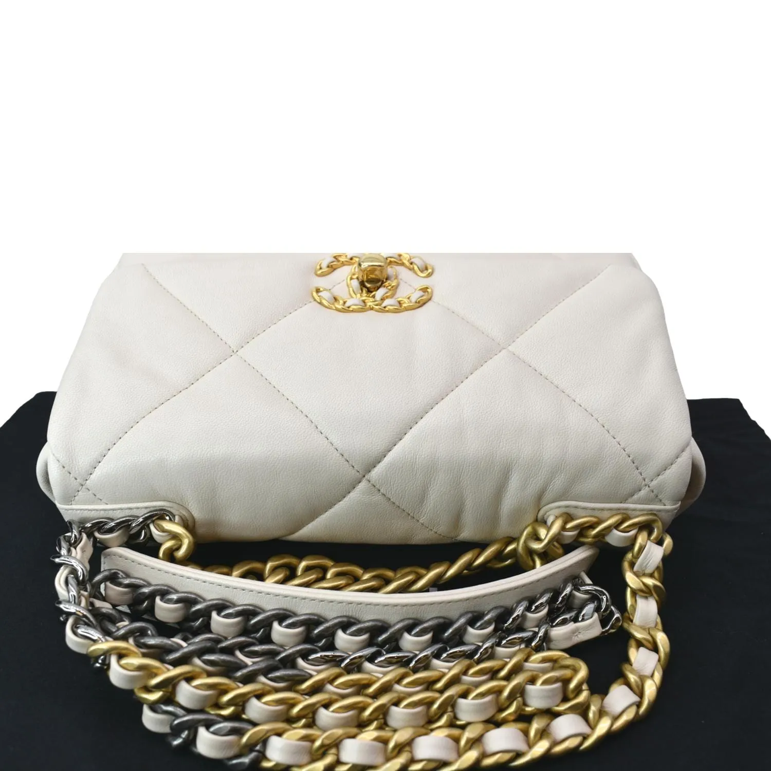 CHANEL 19 Medium Flap Quilted Lambskin Leather Shoulder Bag White - Hot Deals