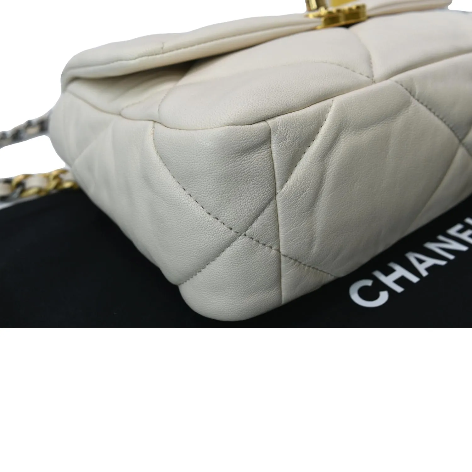 CHANEL 19 Medium Flap Quilted Lambskin Leather Shoulder Bag White - Hot Deals