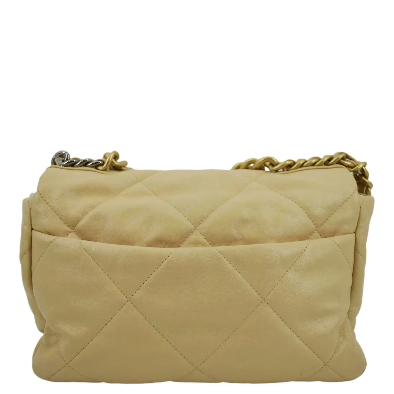 CHANEL 19 Small Flap Quilted Lambskin Leather Shoulder Bag Beige