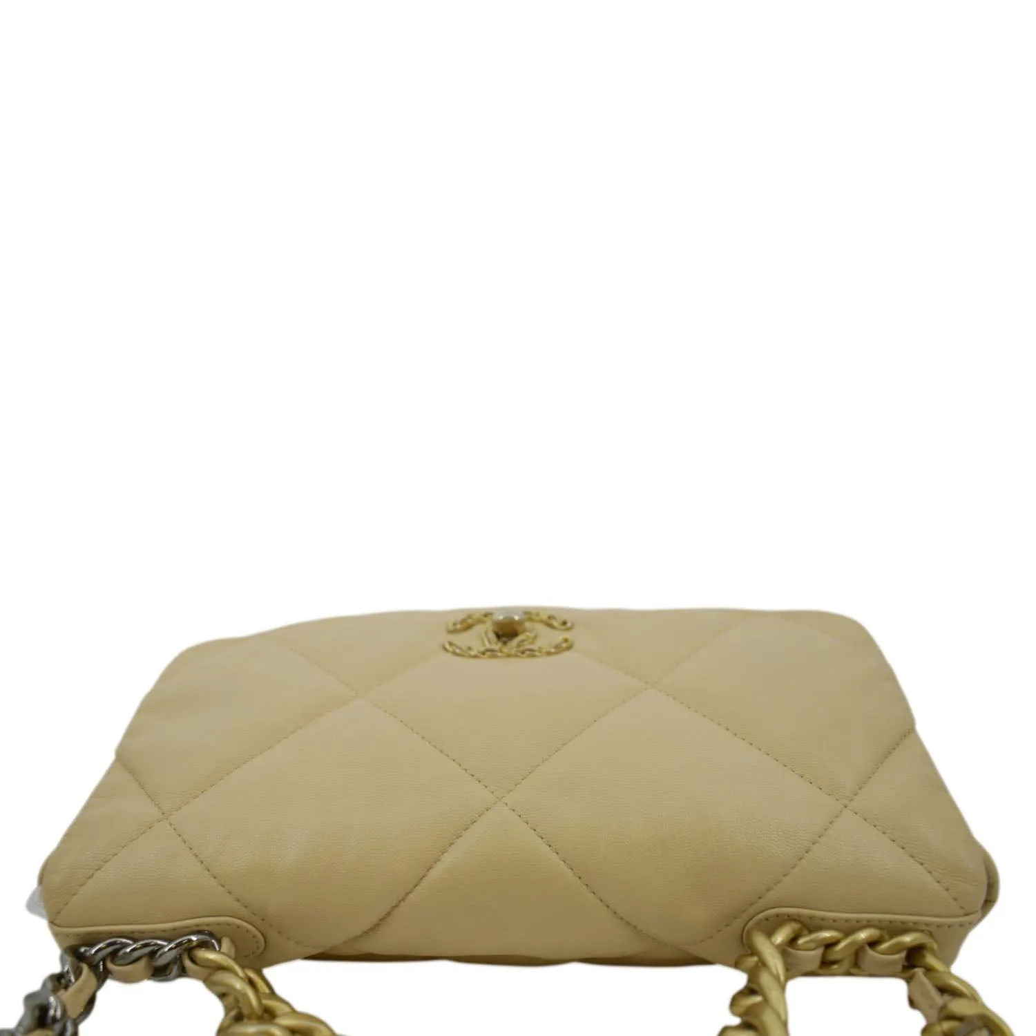 CHANEL 19 Small Flap Quilted Lambskin Leather Shoulder Bag Beige