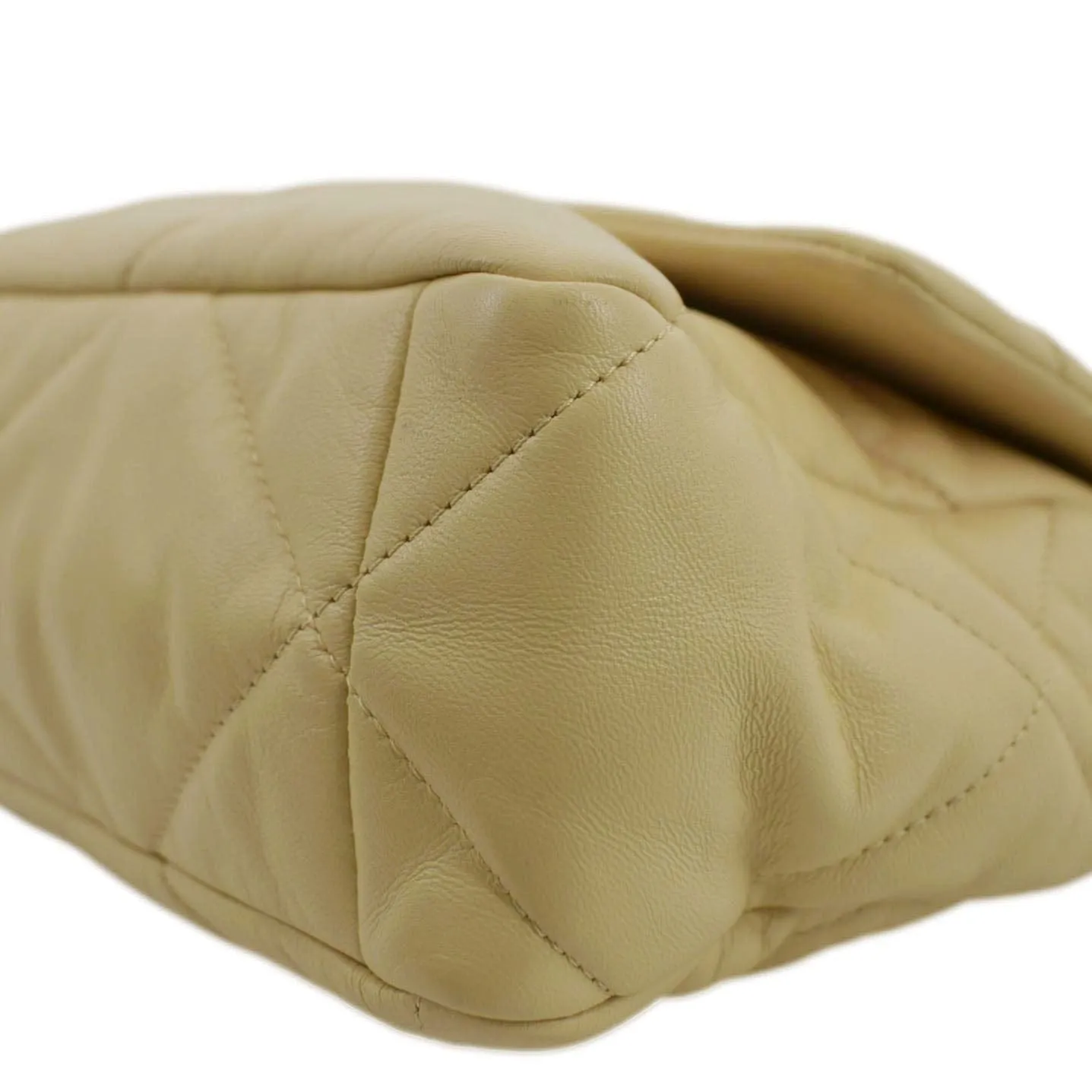CHANEL 19 Small Flap Quilted Lambskin Leather Shoulder Bag Beige
