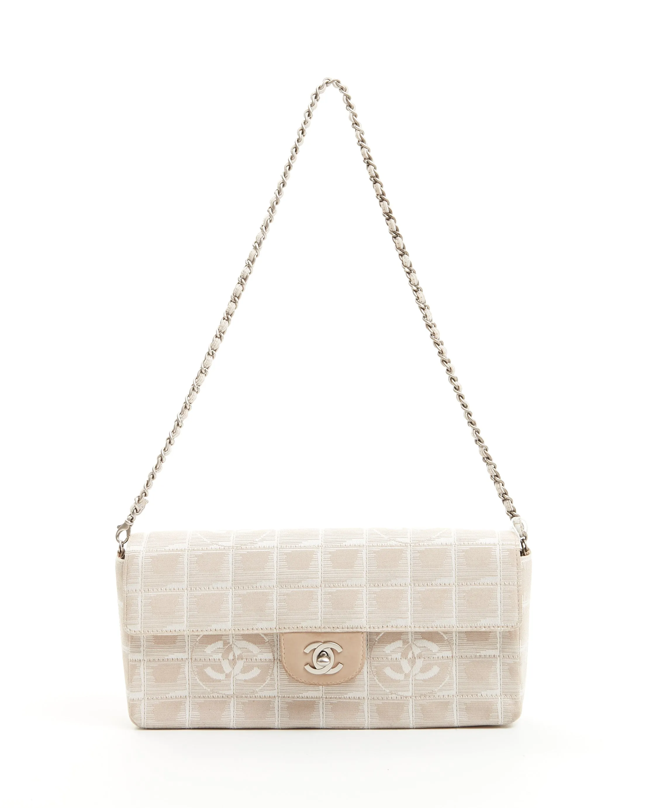 Chanel Beige Canvas New Travel Line East West Flap Bag