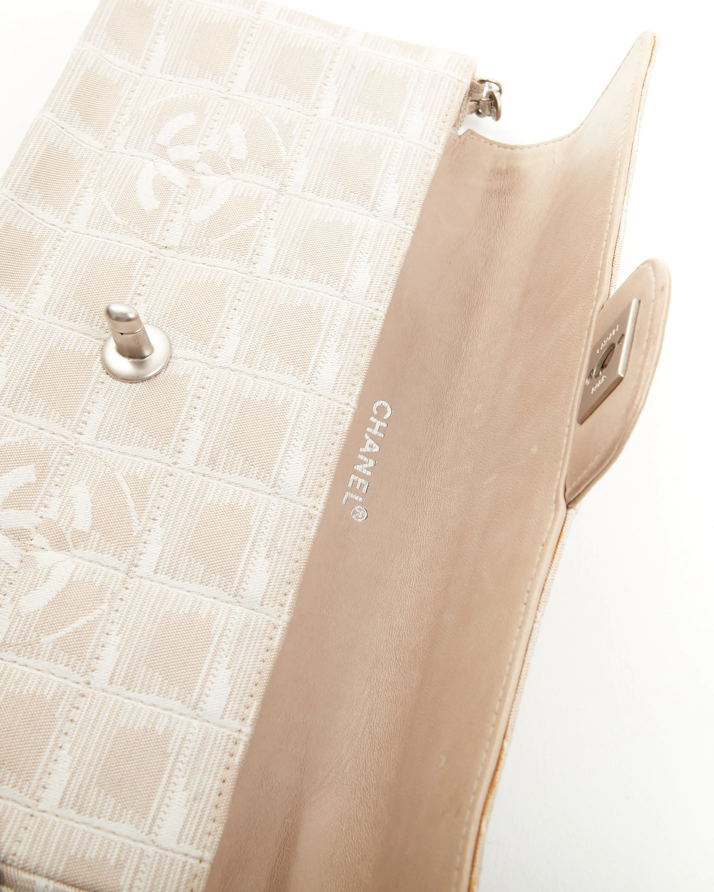 Chanel Beige Canvas New Travel Line East West Flap Bag